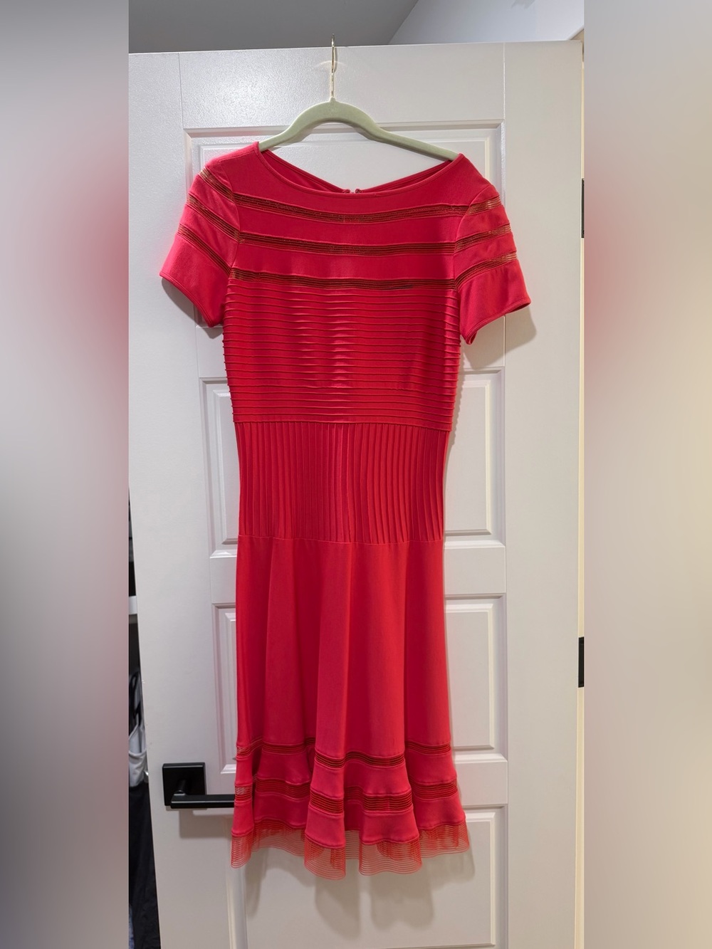 Tadashi Shoji Coral-Red Ribbed Fit-and-Flare Dress